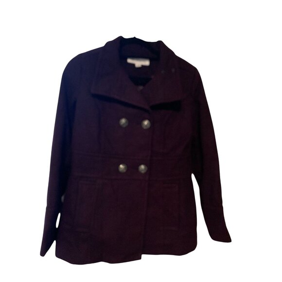Vintage Liz Claiborne Womens Size Small Purple Wool Pea Coat Peacoat Button Up W - Picture 3 of 5